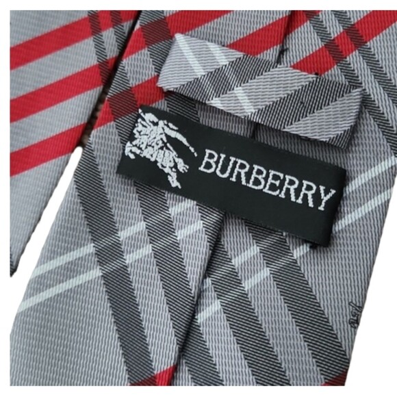 Burberry Classic Nova Check Plaid Graphic Silk Neck Tie, Gray/Red, One Size - Picture 3 of 4